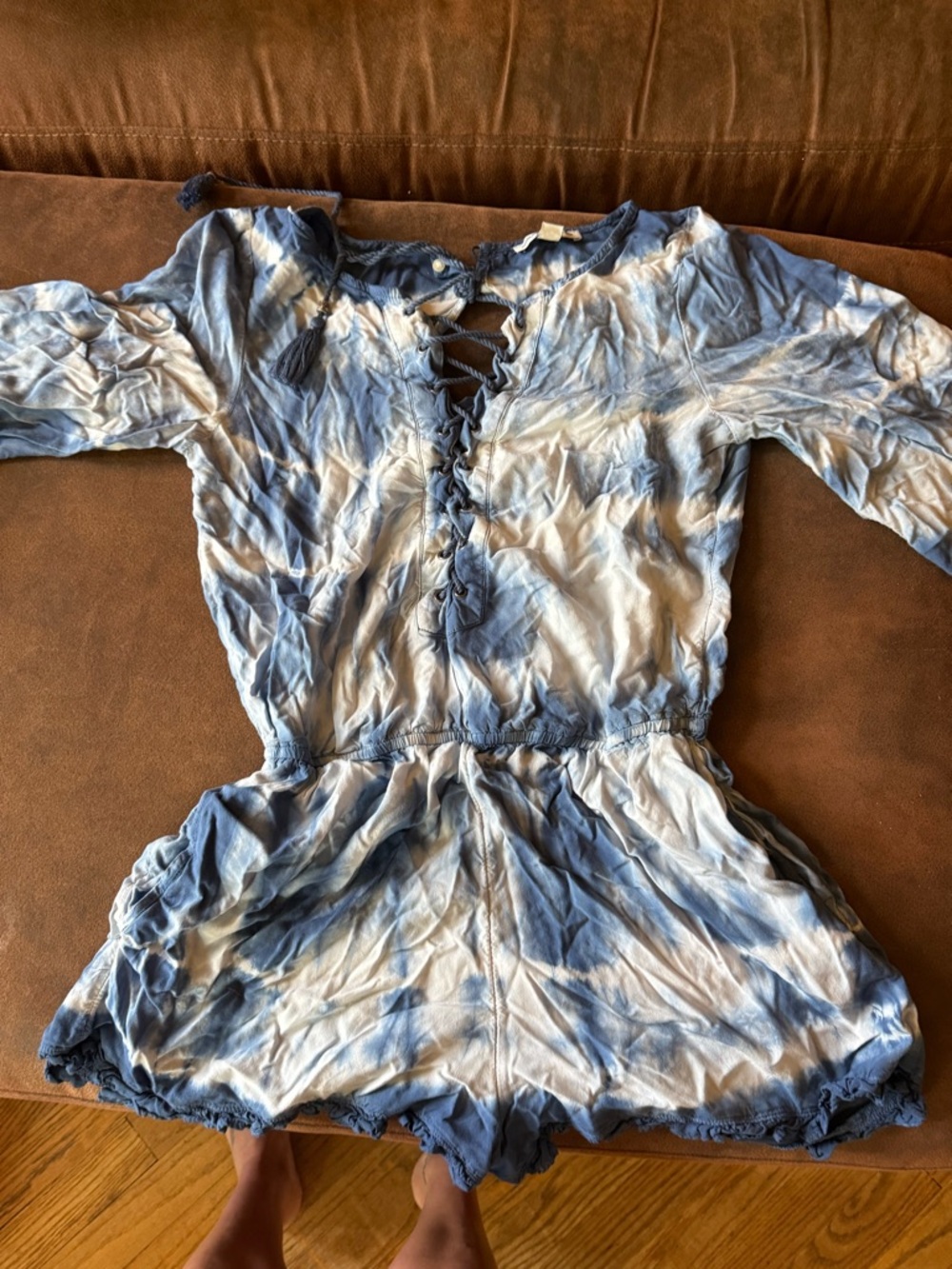 American Eagle Outfitters Blue and White Tie-Dye Romper